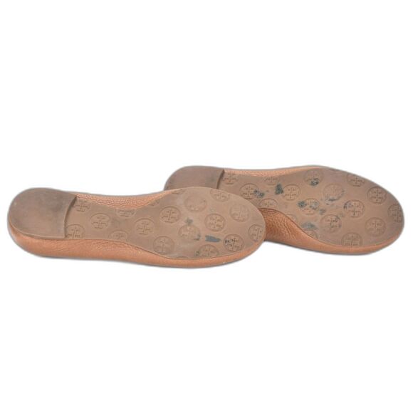 Tory Burch Reva Flats Pebbled Leather Carmel Insignia Emblem Size 6 - Picture 5 of 5